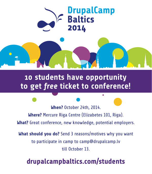 10 studenti DrupalCamp Baltics 2014 varēs apmeklēt bez maksas